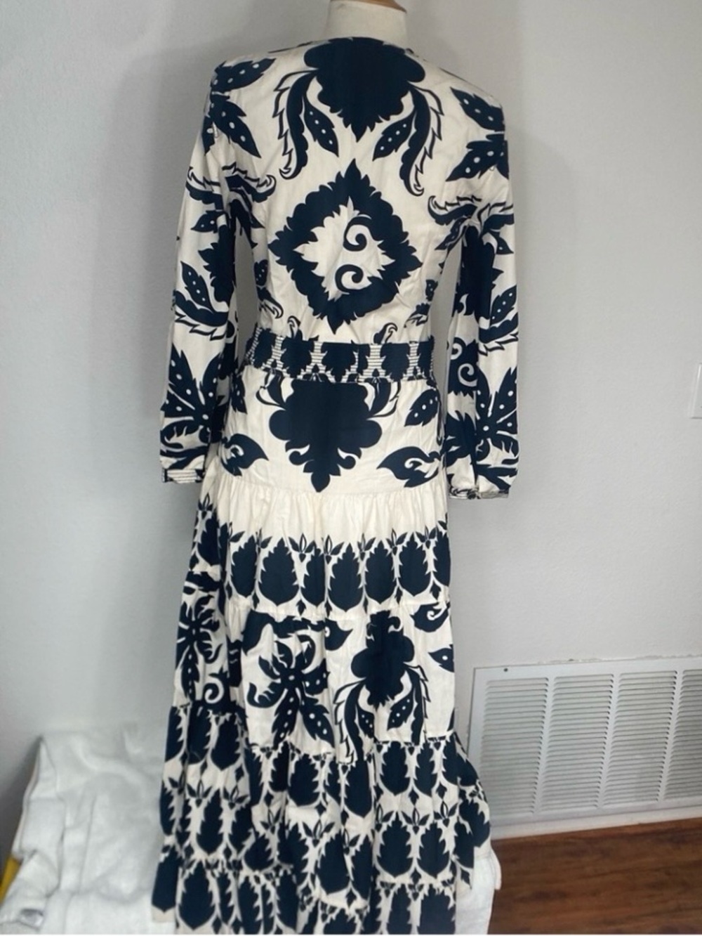 Zara Womens Black Cream Floral Cotton Tiered Maxi Dress Size Small Boho Coastal - Picture 3 of 16